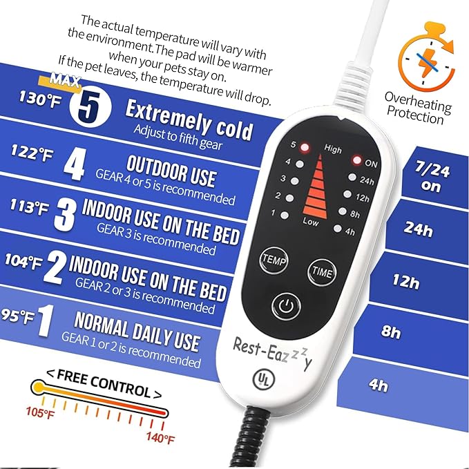 Rest-Eazzzy Heated Cat Pad, Cat Bed with Removable Cover, 5 Level Timer & Temperature, Indoor Warming Mat for Cats & Dogs (Heat Pad, Pure-Brown)
