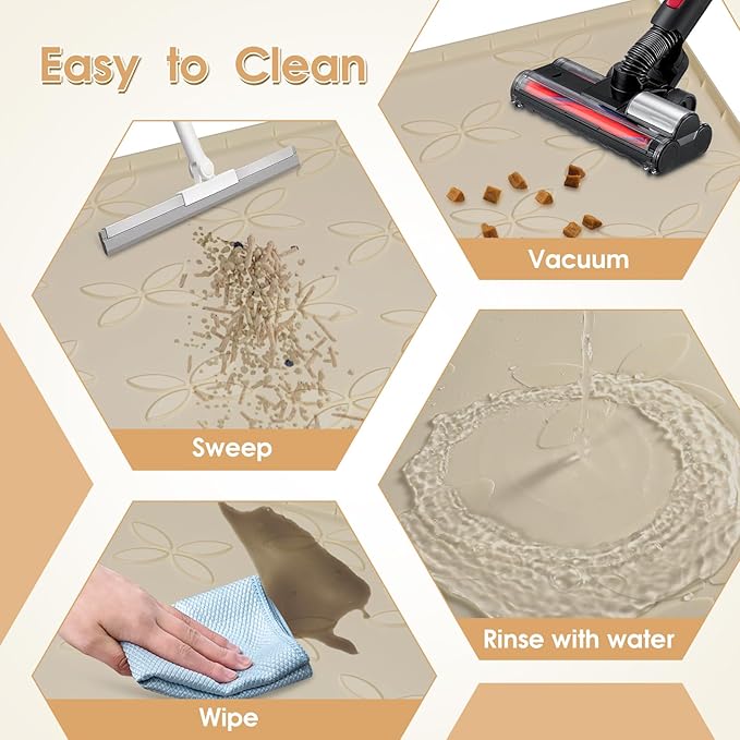 Cat Litter Mat, Large 34" x 22" Litter Box Mat, Waterproof Silicone Litter Mat for Litter Box, Non-Slip, Easy to Clean (Khaki)