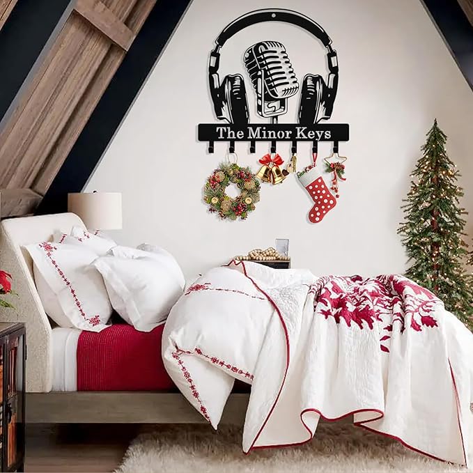 Personalized Music Key Holder Wall Mount, Custom Metal Key Holder for Wall with Name, Custom Keys Rack Hanger with Hooks for Entryway, Front Door, Hallway, Living Room, Kitchen