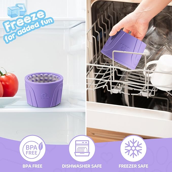 Dog Slow Feeder Lick Bowl, Anxiety Relief Dog Licking Mat Treat Dispenser, Non-Slip Anti-Choking Slow Eating Lick Bowl for Small Medium and Large Breed Dogs, BPA Free Silicone (Purple,M-L)