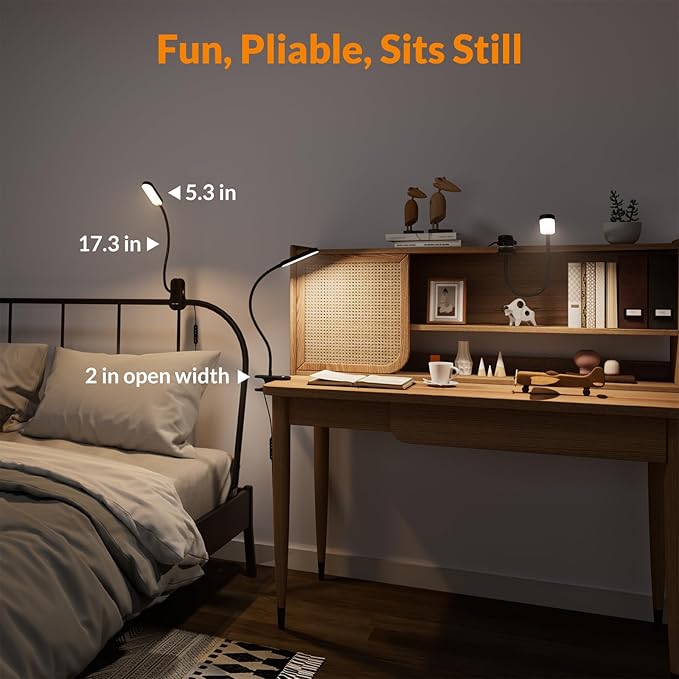 LEPOWER Clip on Light, 60 LED Reading Lights for Books in Bed, with 25+ Lighting Options, 3 Timer, Night Light Function, Eye-Caring Book Light for Reading in Bed, Headboard, Bedroom, Black