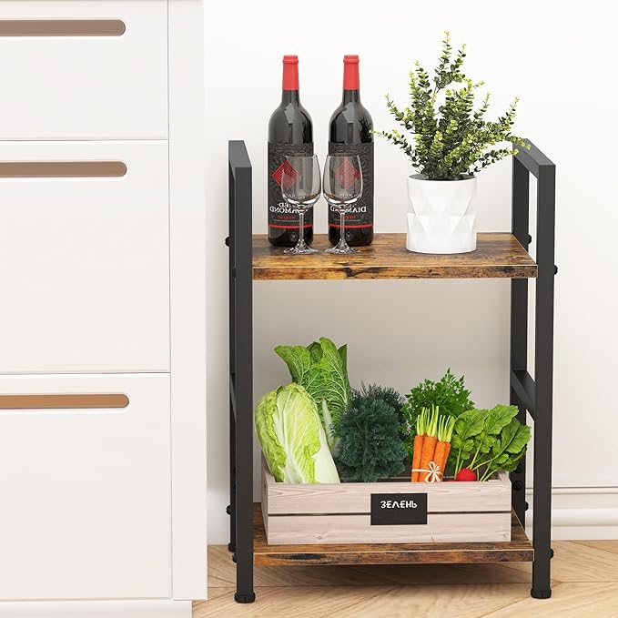 Small Bookshelf for Small Space, 2 Tier Industrial Bookcase,Narrow Book Case Storage Organizer Book Shelf for Living Room, Bedroom and Office, Easy Assembly(2 Tier,Rustic Brown)