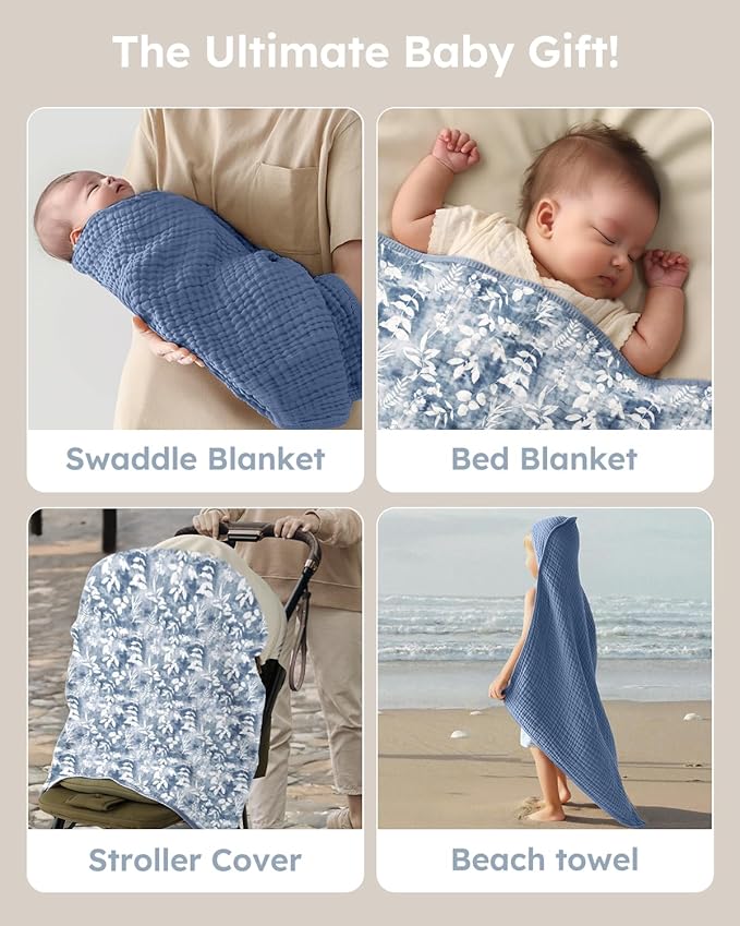 Yoofoss Hooded Baby Towels for Newborn 2 Pack 100% Muslin Organic Cotton Baby Bath Towel with Hood for Babies, Infant, Toddler and Kids, Large 32x32Inch, Soft and Absorbent Newborn Essential