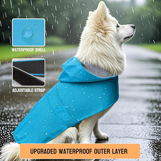Dog Raincoat Small Dog Rain Jacket Poncho Waterproof Pet Rain Suit Double Layer Breathable Lining Hooded Leash Hole Adjustable Puppy Small Medium Dogs,Blue,S