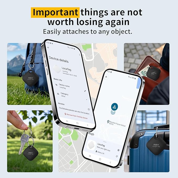 Air Tracker Tag 4 Pack for Android Luggage Tracker Tags Works with Google Find Hub, Bluetooth Tracker Smart Key Finder and Item Locator for Luggage, Backpack, Suitcases, Replaceable Battery