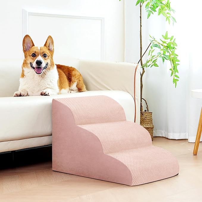 Dog Stairs for Small Dogs, 3 Tiers High Density Foam Dog Ramp, Extra Wide Non-Slip Pet Steps for High Beds Or Couch, Soft Foam Doggie Ladder for Dogs Injured, Older Pets, Small Cats