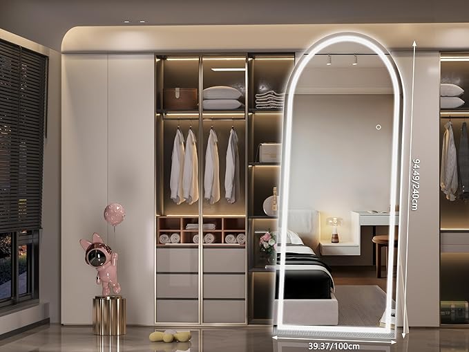 Hasipu 95" X 40" Full Length Mirror with Lights, White Frame Arch Led Mirror Full Length and 3 Colors Temperatures & Brightness Adjustable,Light Up Mirror Full Body for Bedroom Cloakroom Living Room