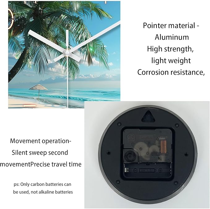 XFM Beach Wall Clock Silent Non-Ticking Battery Operated Clocks 16 Inch Blue Ocean Tropical Palm Tree Wall Clock Decorative for Living Room Kitchen Bedroom Office
