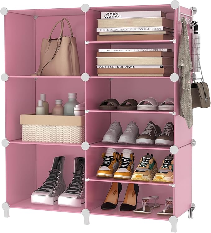 AWTATOS Closet Organizer 6 Cube Storage Shelves Portable Closet Clothes Organizers and Storage Stackable Cubby Shelving for Closet Bedroom Living Room Pink