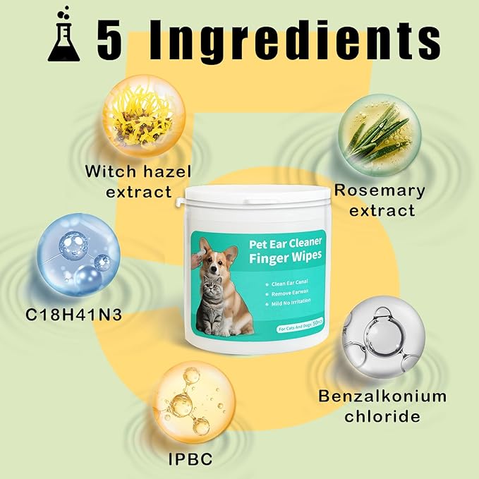 Dog Ear Cleaner Wipes Grooming Kit Care for Dogs & Cats Pet Ear Relief Gently Remove Ear Wax Debris and Smelly 50 Pcs Unscented