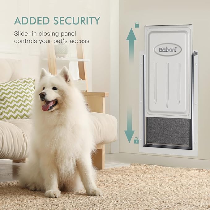 Baboni 3-Flap Pet Door for Wall, Steel Frame and Telescoping Tunnel, Aluminum Lock, Double Flap Dog Door and Cat Door, Strong and Durable (Pets Up to 220 Lb) -X-Large