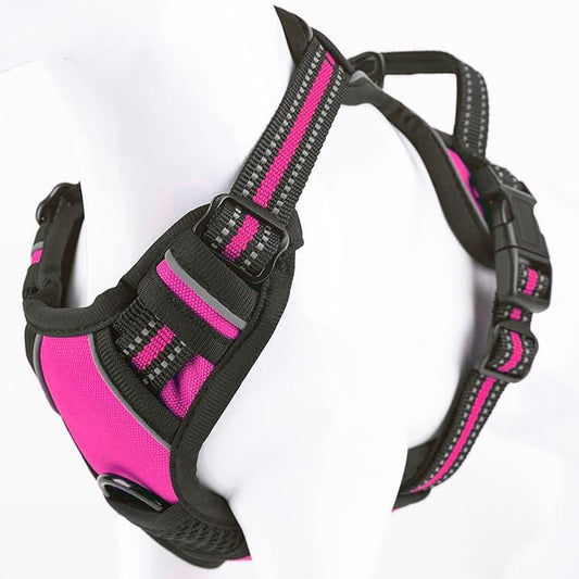 No Pull Dog Harness, Reflective Comfortable Vest Harness with Front & Back Easy Control Handle Adjustable Soft Padded Pet Vest for Small to Large Dogs(Rose,L)