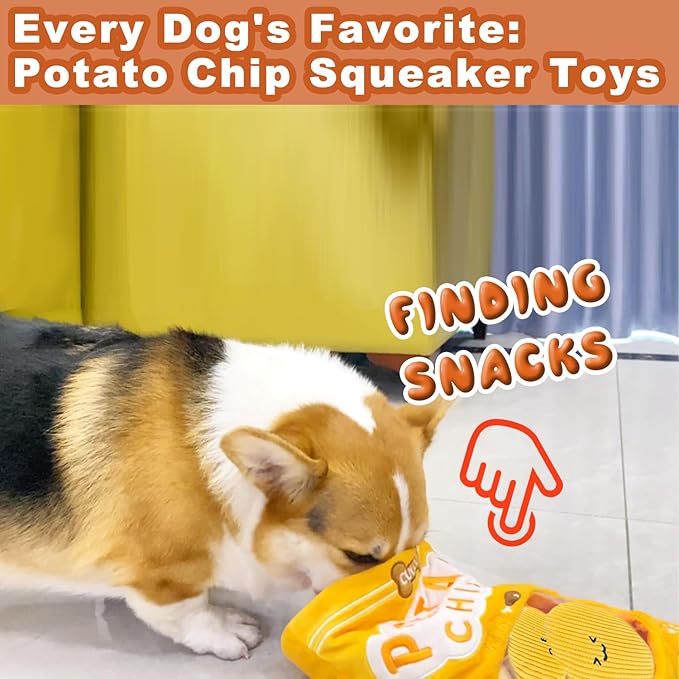 Dog Puzzle Toy, Crinkle Squeaky Interactive Dog Toys, Enrichment Treat Puzzle Dog Toy for Medium, and Large Dogs (Potato Chips)