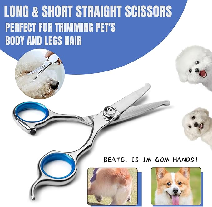 Dog Grooming Scissors Set, 5-in-1 Dog Shears for Grooming, 6 Inches Stainless Steel Professional Dog Grooming Scissors, Pet Grooming Scissor for Dogs with Safety Round Tips