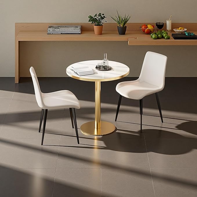 Dining Chairs with Comfortable Backrest and Sturdy Metal Legs, Modern Upholstered PU Leather Kitchen & Office Chairs for Dining Room, Restaurant Or Living Room (White, 4-Set)