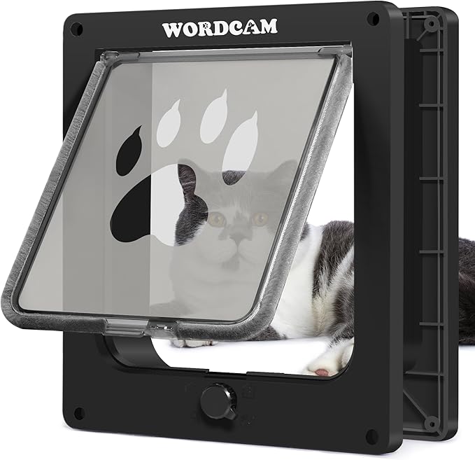 Wordcam X-Large Cat Door, Strong Cat Door for Interior Exterior Doors, 4 Way Locking Pet Door for Cats Up to 25lbs, Cat Flap for Kitten Doggies, Easy Installation, Weatherproof (Black,XL)