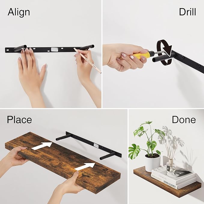 BAYKA Floating Shelves for Wall, 22.5 Inch Rustic Wood Wall Mounted Shelving for Bathroom, Bedroom, Living Room, Kitchen & Book, Hanging Display Decor Shelf with 22 lbs (Rustic Brown,Set of 3)