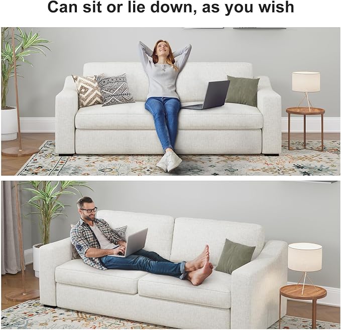 ABCASA 85" W Loveseat Couches for Living Room,Modern Linen Sofa with Removable Cover, Wide Armrest, Solid Wood Frame, Medium Firm Seat Cushion for Bedroom Office Apartment, Easy to Install, Ivory