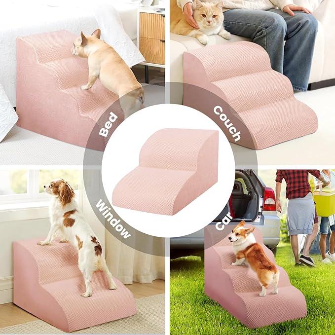 Dog Stairs for Small Dogs, High Density Foam Dog Steps, Extra Wide Non-Slip Pet Ramp for High Beds Or Couch, Soft Doggie Ladder for Dogs Injured, Older Pets, Small Cats