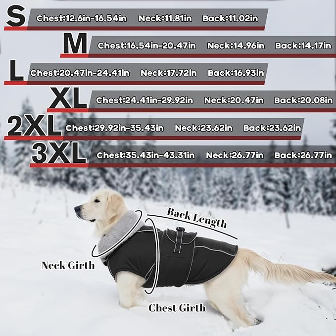 Lelepet Warm Dog Coat Reflective Dog Fleece Vest Waterproof Jacket Windproof Winter Cold Weather Coats with Adjustable Buckle Jackets for Extra Large Dogs, Black, XXXL