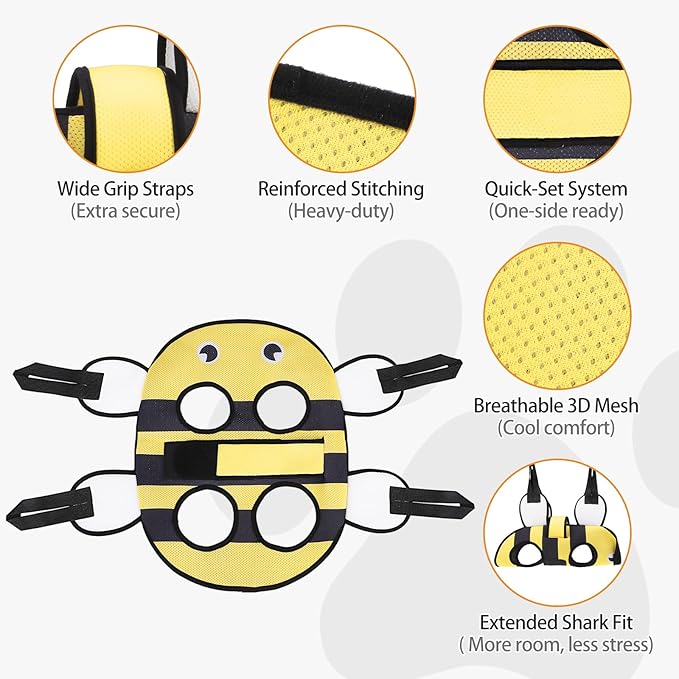 Dog Grooming Hammock for Small Dogs Cats, Cute Bee Design Dog Hanging Harness for Nail Trimming/Clipping, Pet Sling with Grooming Kit and Thick Neck Support & Strap Restraint Claw Care, M