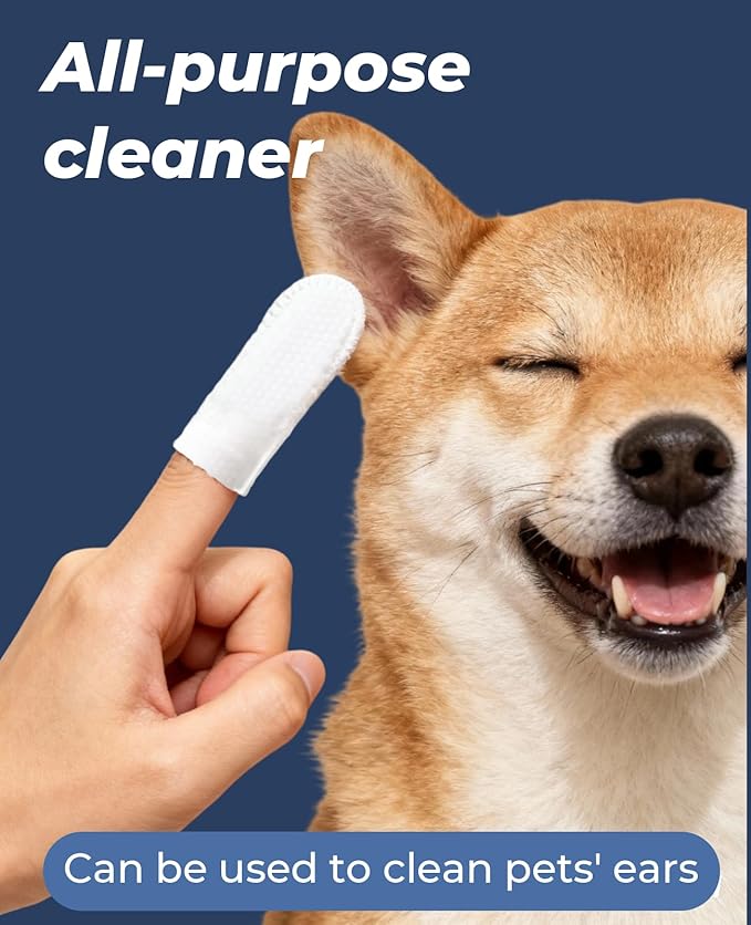 300 Count Dog Finger Wipes for Teeth Cleaning, Disposable No-Rinse Pet Dental Fresh Toothbrush for Cat Ear