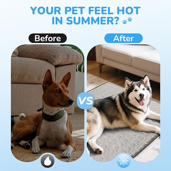 Cooling Mat for Dogs and Cats, Self-Cooling Mats for Pets, Dog Cool Pad Cooling Blanket Indoor and Outdoor Pet Mats for Dogs (Gray, X-Large)