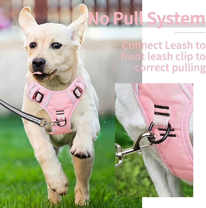 HEELE Dog Harness Dog Harness Small Dog No Pull Harness with Soft Handle Reflective Harness Adjustable, Pink, XS