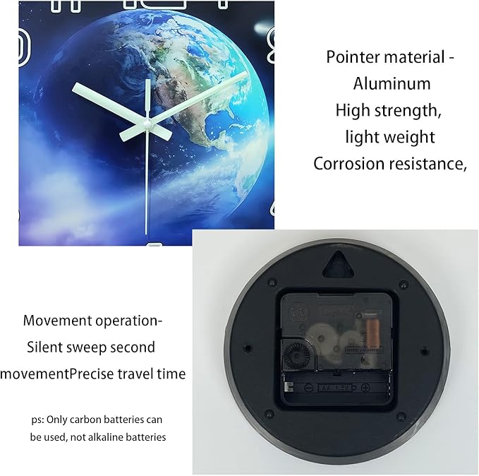 Blue Decorative Wall Clock for Living Room 16 Inch Round Analog Glow in The Dark Wall Clocks Battery Operated Quite Wall Clock Non Ticking