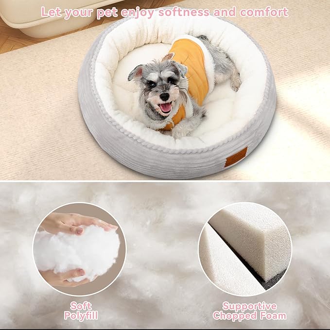 30in Dog Bed Sofa for Small/Medium/Large Dogs, Machine Washable Supportive Foam Pet Couch with Washable Removable Mat and Non-Slip Bottom, Pet Cuddler for Indoor/Outdoor/Car/Cage, Light Grey