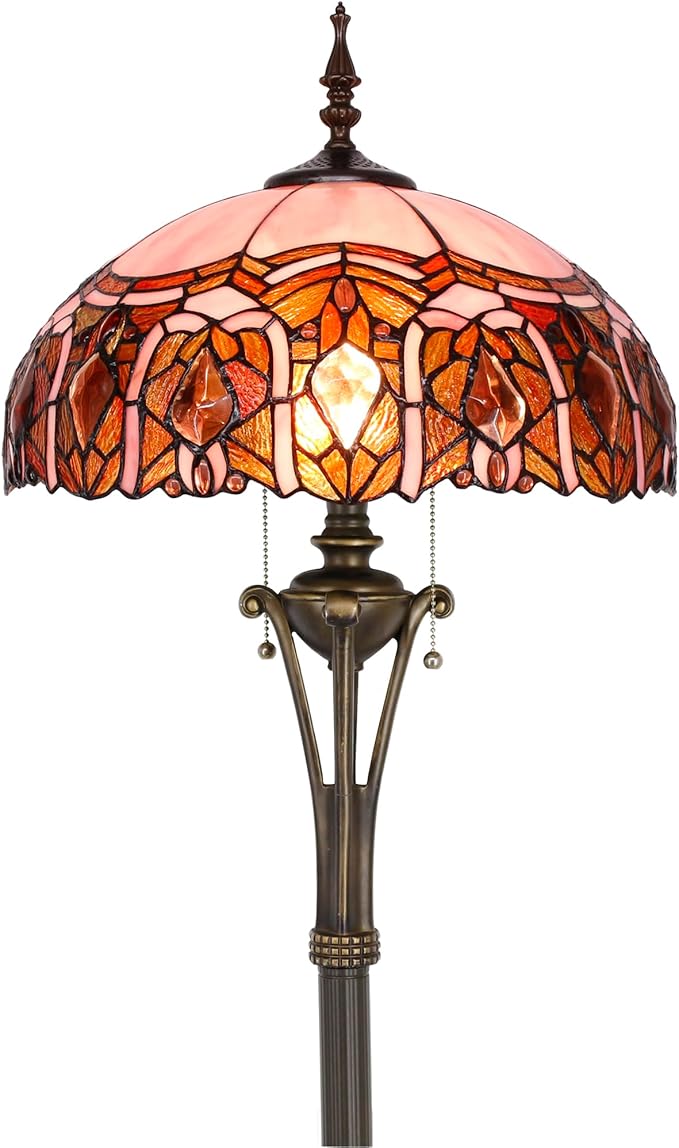 Tiffany Floor Lamp Pink Stained Glass Jewelry Standing Reading Light 16X16X70 Inches Antique Pole Corner Lamp Decor Bedroom Office Living Room