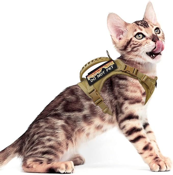 Tactical Cat Harness for Walking Escape Proof,Adjustable Pet Vest Harness,Soft Mesh Padding Large Cat,Small Dog with Quick-Release Buckle and Rubber Handle