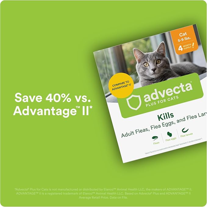 Advecta Plus Topical Flea Treatment for Cats and Kittens, Flea Prevention and Control, Small & Large, Fast-Acting Waterproof Drops, 6-Month Supply