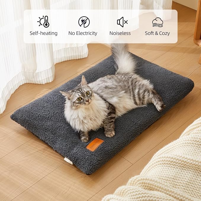 Self Warming Cat Bed Self Heating Pad 24 x 18 inch Thermal Pet mat for Indoor Outdoor Pets Double Filled Cat Mat with Washable Removable Cover Non-Slip Bottom (Dark Gray)