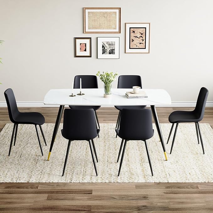 Dining Room Table Set for 6, Dining Table Set for 6 with Chairs, Sintered Stone Dining Set for 6, Easy to Assemble