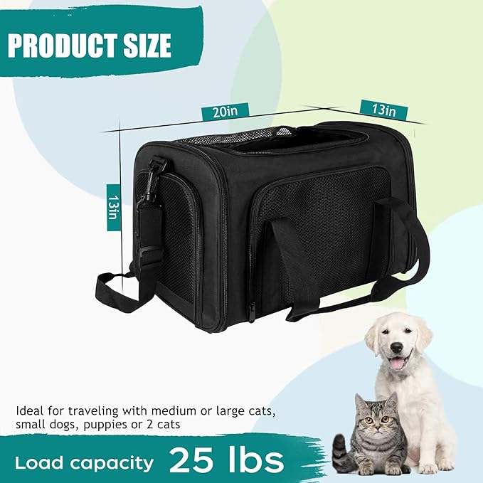 Top tasta Dog Cat Carrier Pet Carriers for Small Medium Large Cats Dogs Carrier Under 25 Lbs Soft Sided Small Puppy Dog Carrier Portable Foldable Dog Cat Travel Carrier (Black 20 * 13 * 13)