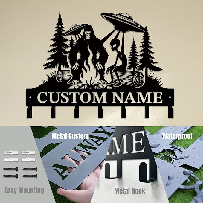 Personalized Custom Alien ET Metal Wall Keys Hooks,Clothes Hooks Alien ET Art coat racks,door holder,Black Alien ET decorations for home,Entrance doors,Hallway, Bedroom,Keys,Hats (Style M)