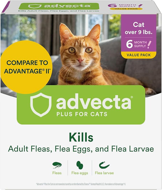 Advecta Plus Topical Large Cat Flea Treatment for Cats and Kittens, Flea Prevention and Control, Fast-Acting Waterproof Drops, 6-Month Supply