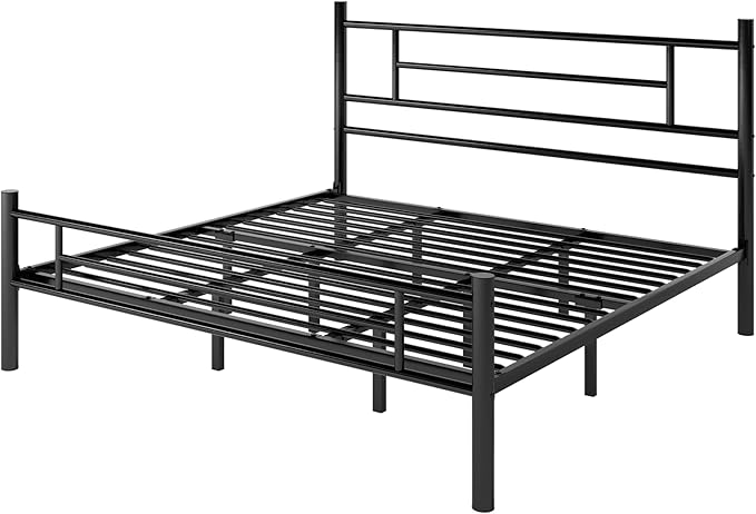SHA CERLIN 14 Inch King Size Metal Bed Frame with Iron-Art Headboard and Footboard,Under Bed Storage Space,Platform Bed with Metal Slats Support,Easy Assembly,Noise Free,No Box Spring Needed,Black