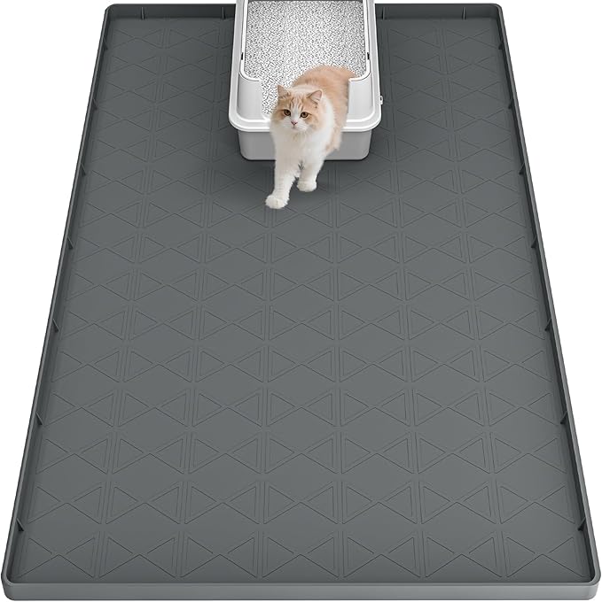 Pawtners Extra Large Silicone Cat Litter Mats, 34" x 22" Waterproof Litter Box Mat, Non-Slip Kitty Litter Mat for Scatter Control, Easy to Clean & Urine-Proof Cat Litter Trapping Mat, Gray