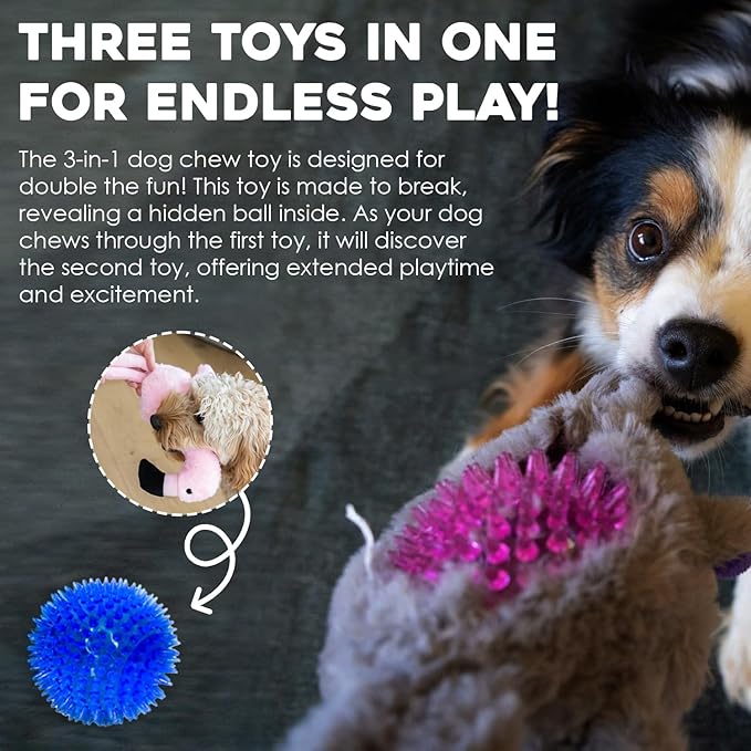 Flourish Pets 3 in 1 Multi-Layer Chew Toy for Active Dogs | Non-Toxic BPA Free Double Stitched Soft Fabric Exterior Dog Toys | Long-Lasting Dog Plush Toys β Large Flamingo 17.5"
