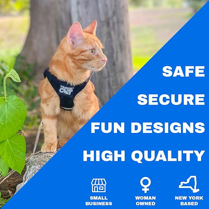 Travel Cat Harness and Leash Set - Adjustable Fit Mesh Cat Harness and Reflective Strap - Comfort Walking Vest for Kitten for Outdoor Walking, Hiking (Extra Small, Black)