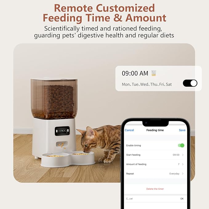 Cat Automatic Feeders with Camera, 5L Auto Dog Feeder with Dual Power Supply Pet Feeder for Easy Clean, Cat Food Dispenser for Multiple Pet Detachable (Camera)