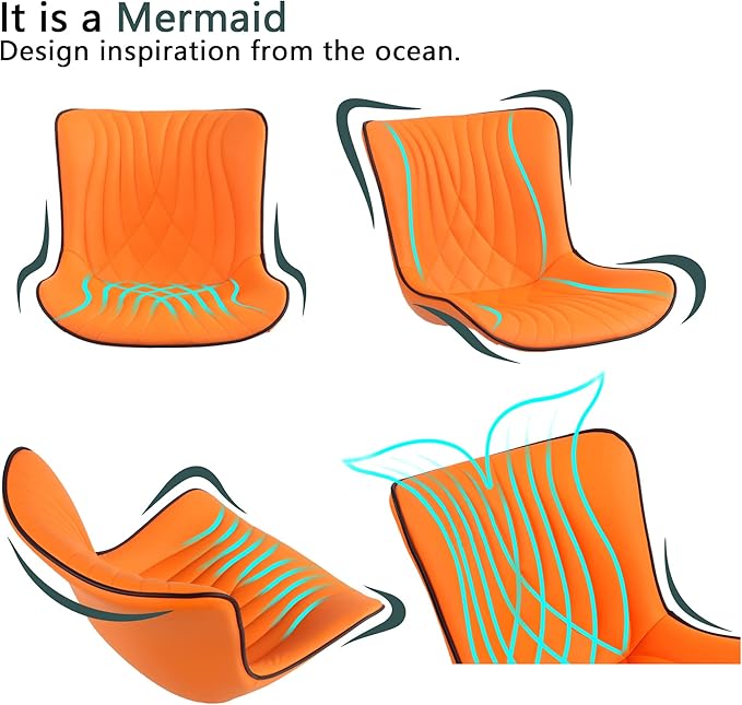 YOUTASTE Dining Chairs Set of 2, Mid Century Modern Upholstered Faux Leather Kitchen Room Chairs, with Black Metal Legs, Armless Accent Chair for Living Room, Bedroom, Vanity, Orange