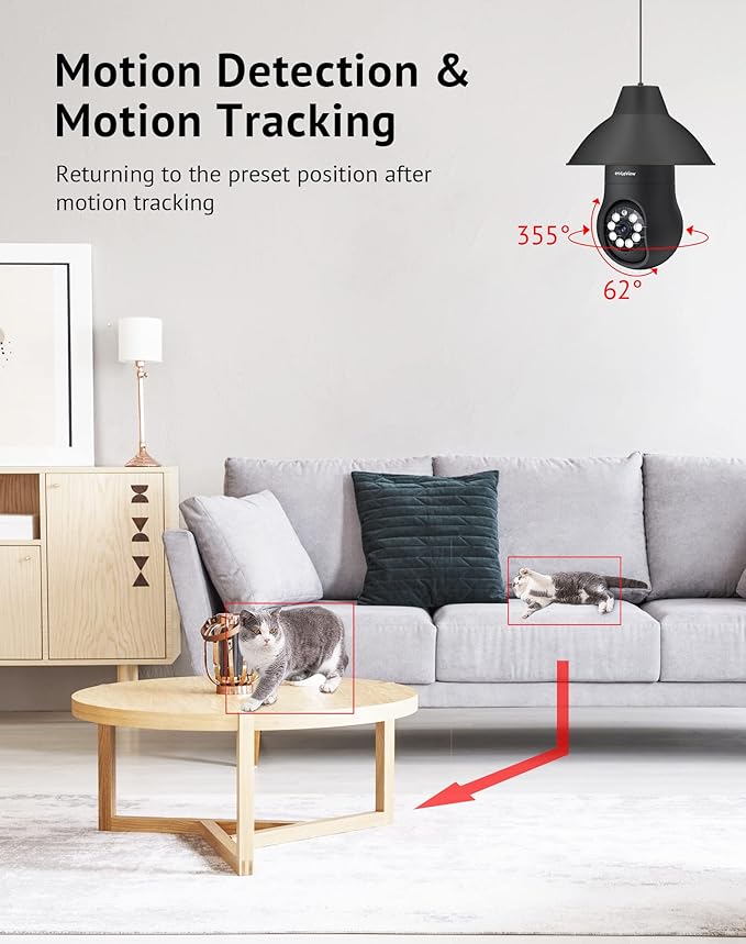 LaView 4MP Bulb Security Camera 2.4GHz, 360° 2K Security Cameras Wireless Outdoor Indoor Full Color Day and Night, Motion Detection, Audible Alarm, Easy Installation, Compatible with Alexa(Black)