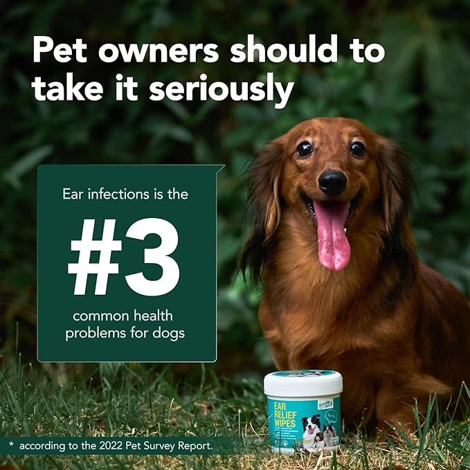 Dog Ear Cleaner Wipes, Dog Ear Infection Treatment, Hypoallergenic Ear Wipes Finger for Dogs & Cats, Gently Relief Ear Itching, Inflammation, Remove Wax, Dirt & Stop Smelly, 50 Count