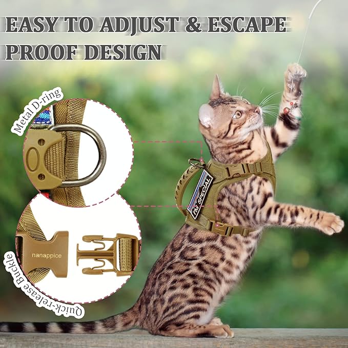 Tactical Cat Harness for Walking Escape Proof,Adjustable Pet Vest Harness,Soft Mesh Padding Large Cat,Small Dog with Quick-Release Buckle and Rubber Handle