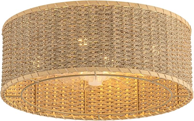 Boho Ceiling Fan with Light,Caged Ceiling Fan with Remote Control Reverible Blades,Low Profile 6 Speeds,Farmhouse Rattan Fandelier Chandelier Ceiling Fans for bedroom,dining room,kitchen ,living room