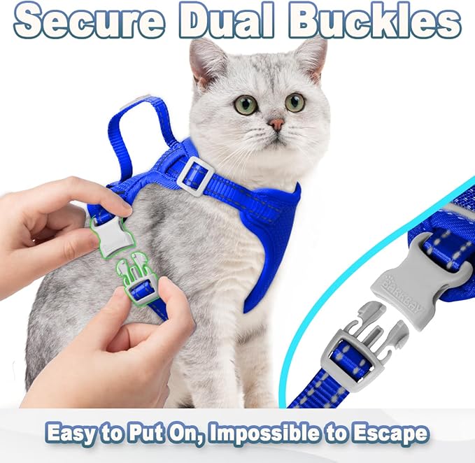 Cat Harness and Leash Set Escape Proof for Kitten Walking, Soft Adjustable Top Handle Vest Harnesses for Cats, Easy Control Breathable Reflective Small Medium Large, Sapphire Blue,S