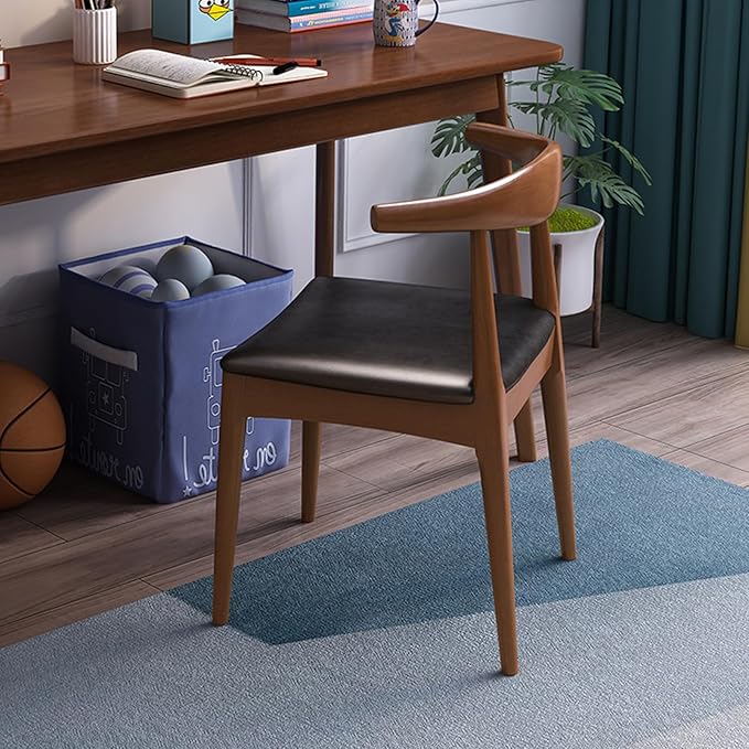 Solid Wood Dining Chair with Walnut Finish Mid Century Modern Upholstered PU Leather Dining Chairs with Curved Backrest for Dining Room, Kitchen, Study Room, Walnut Color